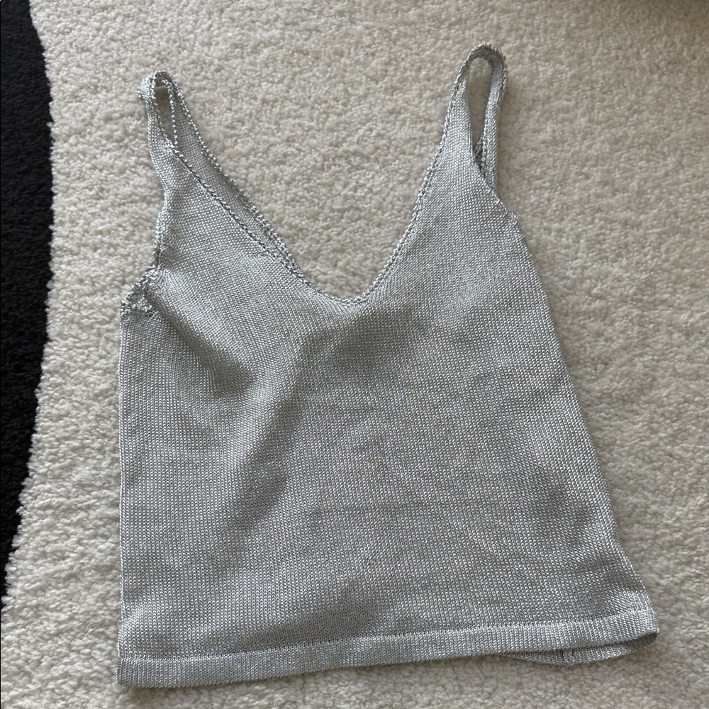 Metallic Silver V-Neck Knit Camisole - Women's Shimmer Tank
